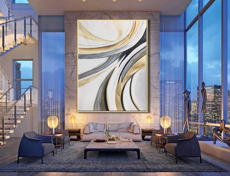 Leaf Gray Contemporary Abstract Canvas Artwork MYB3M wall art